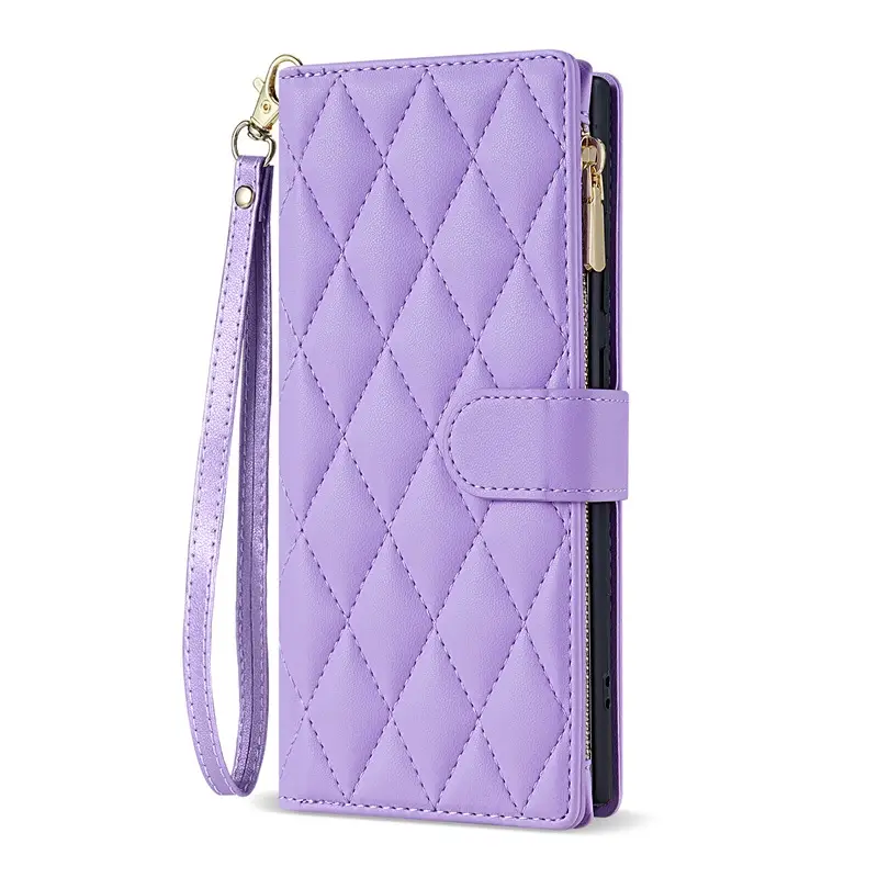 Black Quilted Leather Phone Case with Lanyard for S25 Ultra - Image 3