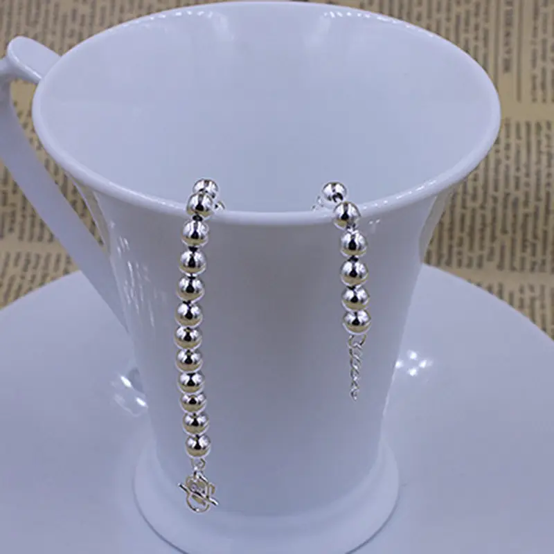 Silver Plated Smooth Round Beads Bracelet for Women - Image 2