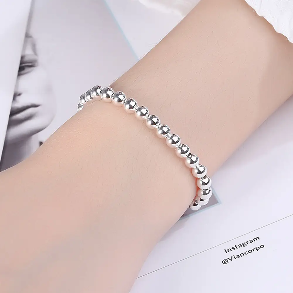 Silver Plated Smooth Round Beads Bracelet for Women - Image 4