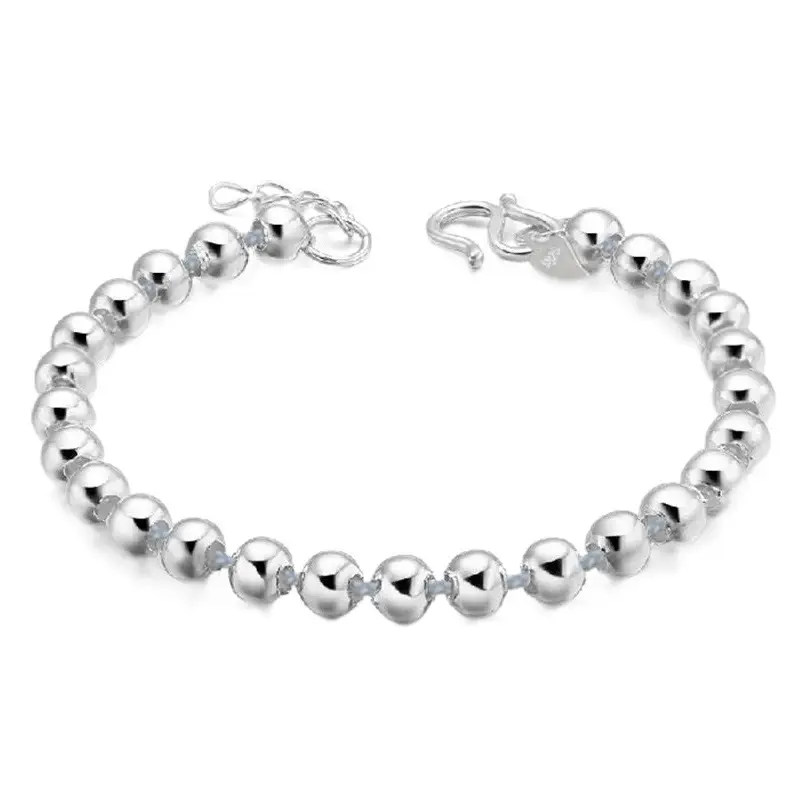 Silver Plated Smooth Round Beads Bracelet for Women
