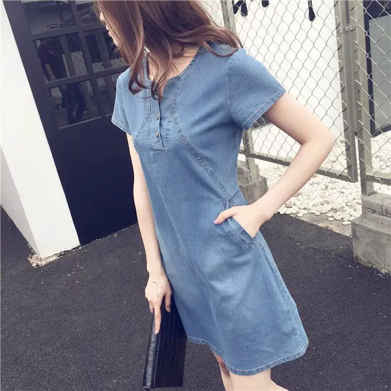 Blue Denim Button Front Women's Dress Large — feature 10