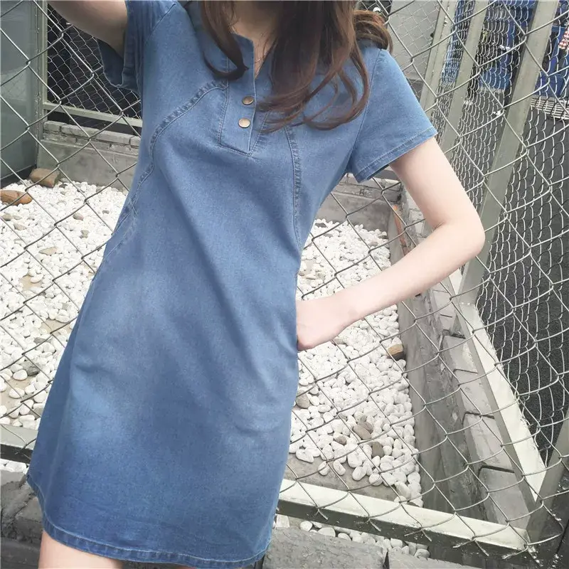 Blue Denim Button Front Women's Dress Large — feature 2