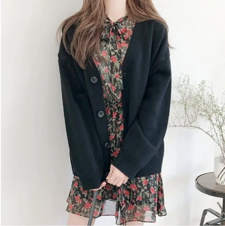 Women's Grey Knit Cardigan Jacket with White Top - Image 3