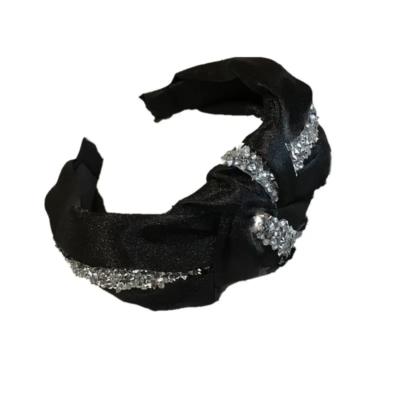 Black Diamond Strip Hairband for Women Wide Edge Tie Bow - Image 8