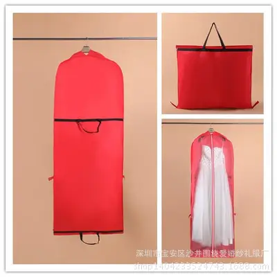 Red Foldable Wedding Dress Dust Cover with Hanger - Image 3