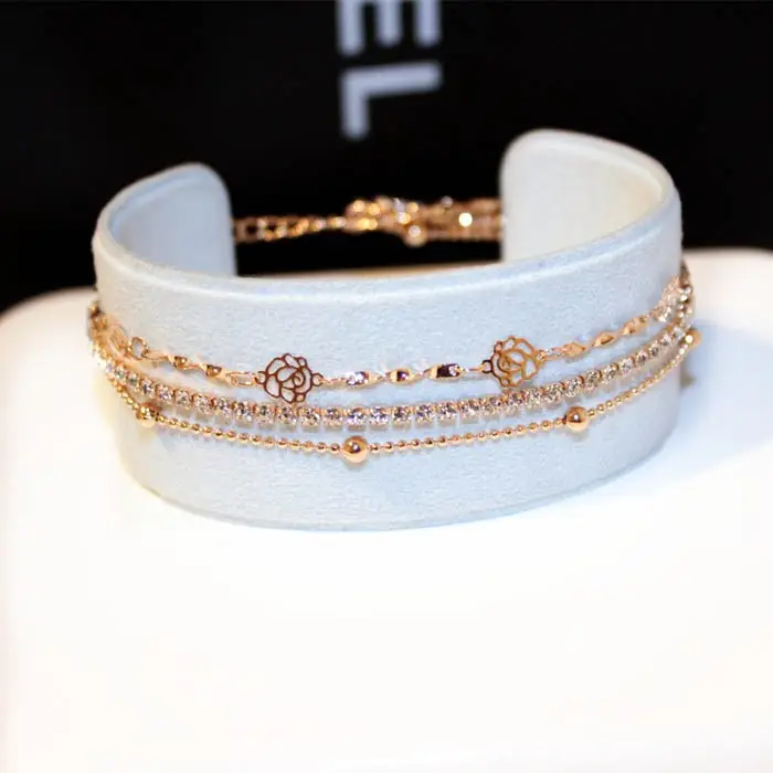 Korean Style Three-Layer Rhinestone Bracelet for Women