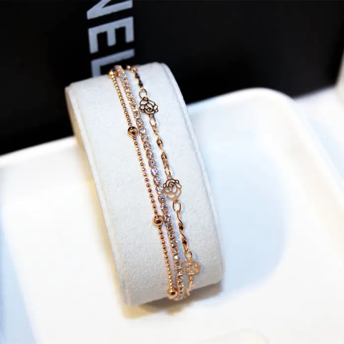 Korean Style Three-Layer Rhinestone Bracelet for Women
