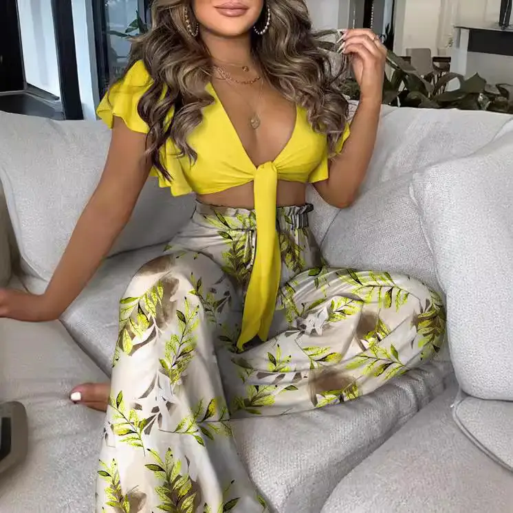 2023 Printed Trousers Top Set Turquoise Floral - Image 7
