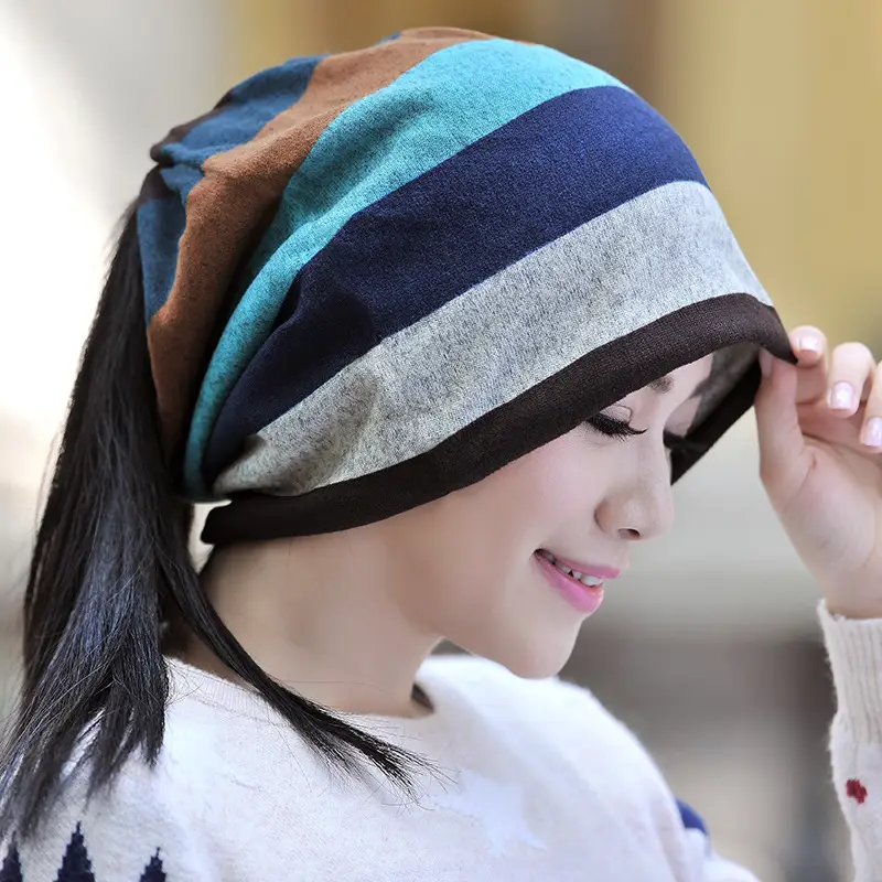 Ladies Double Layer Striped Neck Warmer Cap - Image 8