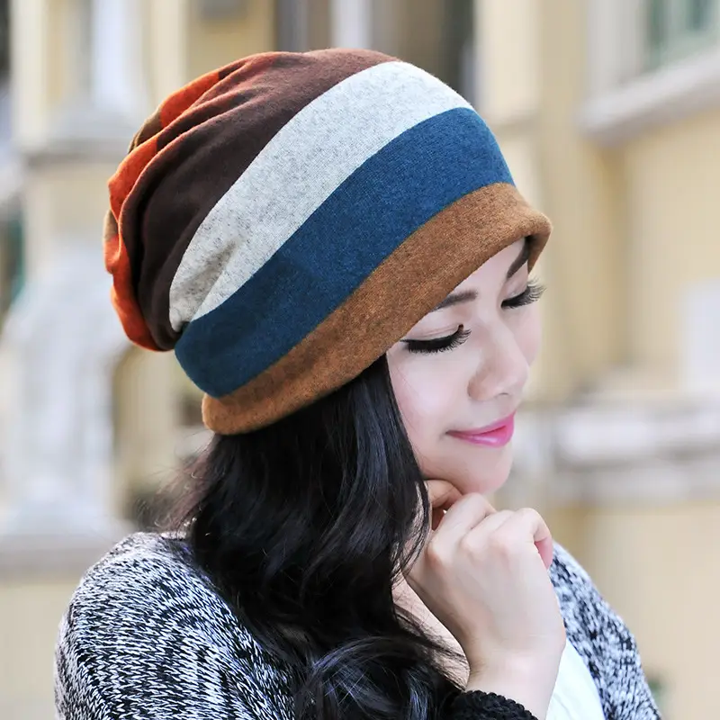 Ladies Double Layer Striped Neck Warmer Cap - Image 9