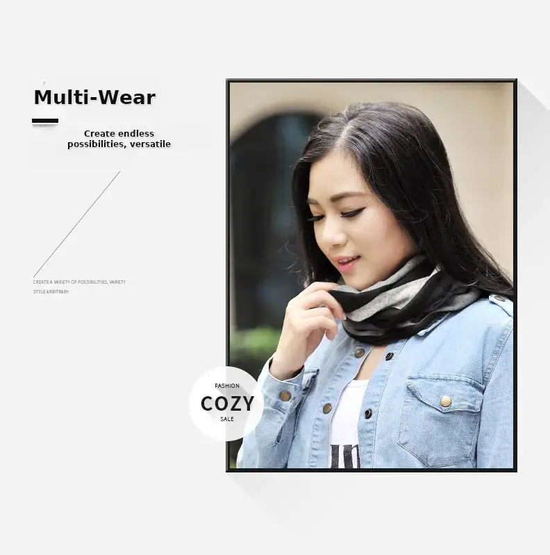 Ladies Double Layer Striped Neck Warmer Cap — feature 4