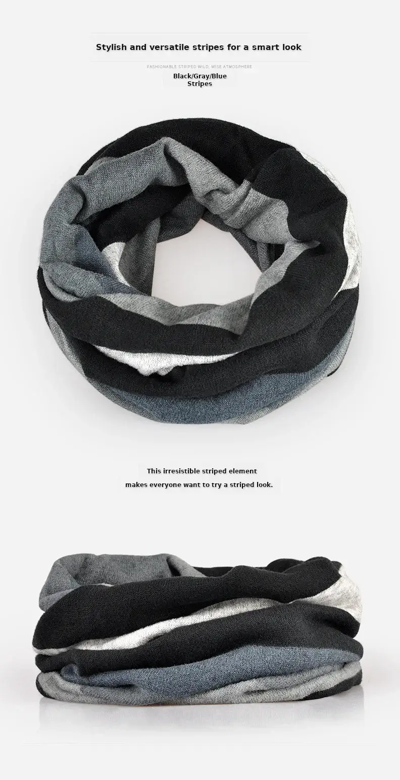 Ladies Double Layer Striped Neck Warmer Cap — feature 7