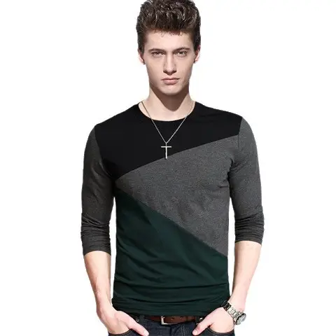 Men Fleece Long Sleeve T-Shirt Black Grey Green - Image 6