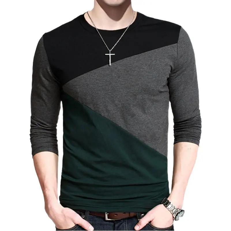 Men Fleece Long Sleeve T-Shirt Black Grey Green
