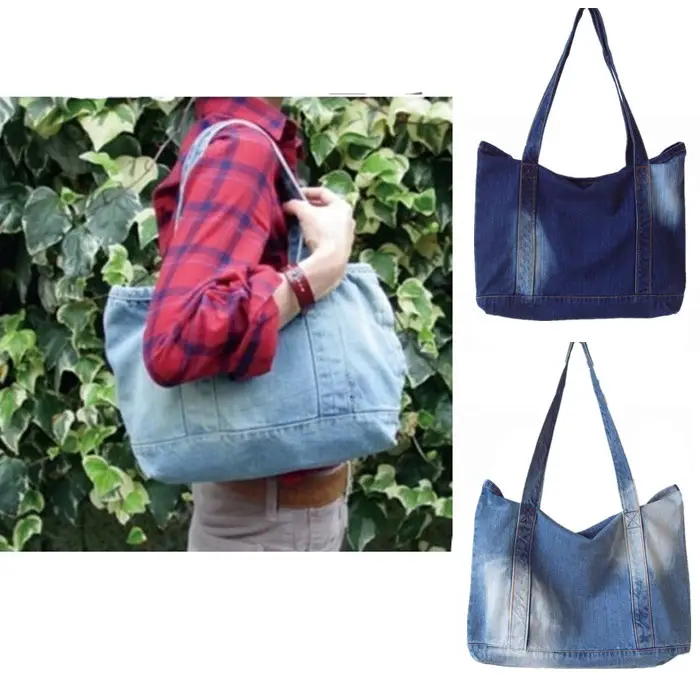 Japanese Men's Denim Tote Bag Blue White Floral Embroidery - Image 8