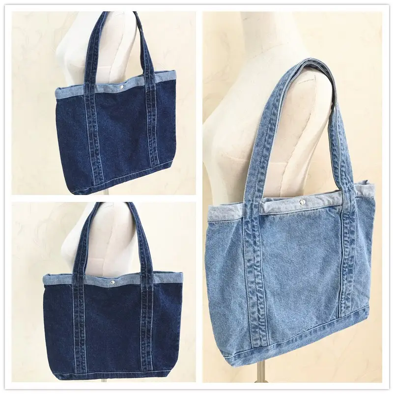 Japanese Men's Denim Tote Bag Blue White Floral Embroidery - Image 10