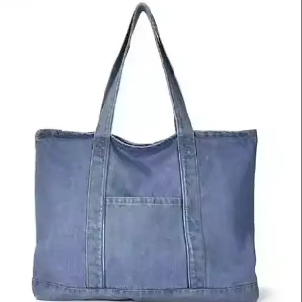 Japanese Men's Denim Tote Bag Blue White Floral Embroidery - Image 11