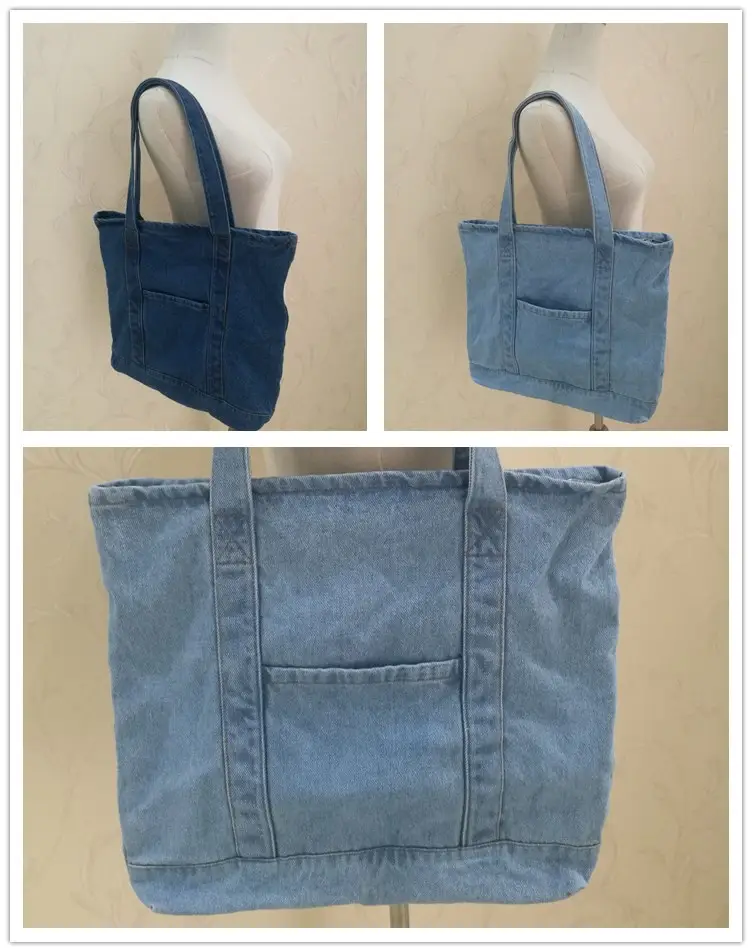 Japanese Men's Denim Tote Bag Blue White Floral Embroidery — feature 5