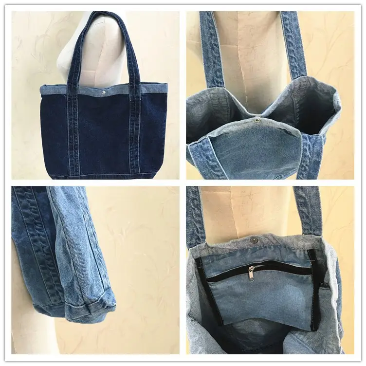Japanese Men's Denim Tote Bag Blue White Floral Embroidery — feature 7