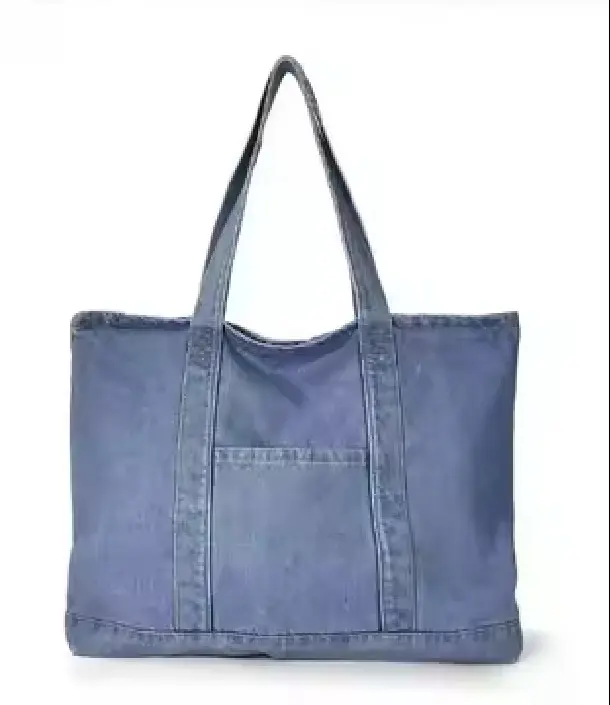 Japanese Men's Denim Tote Bag Blue White Floral Embroidery - Image 4