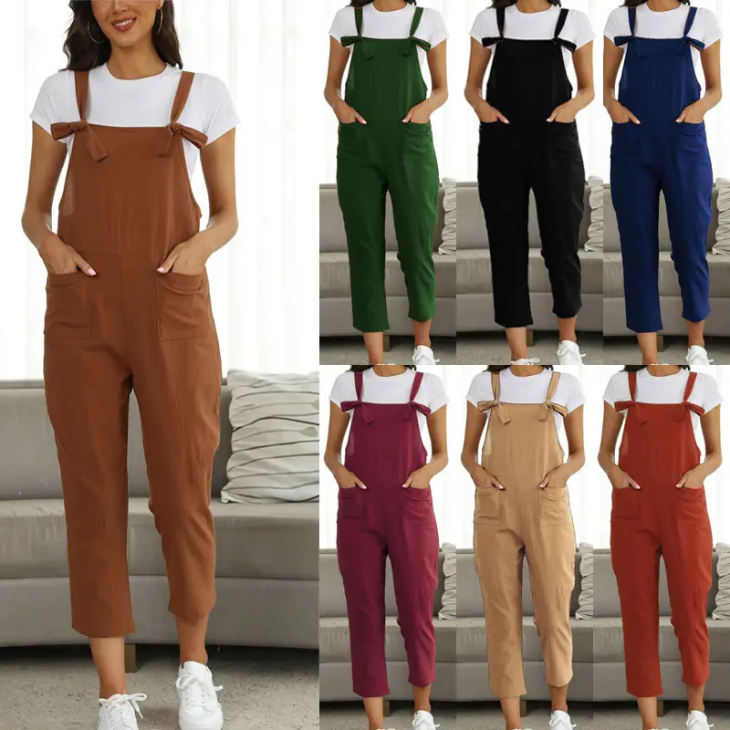 Women's Maroon Linen Suspenders Pants Set Plus Size - Image 10