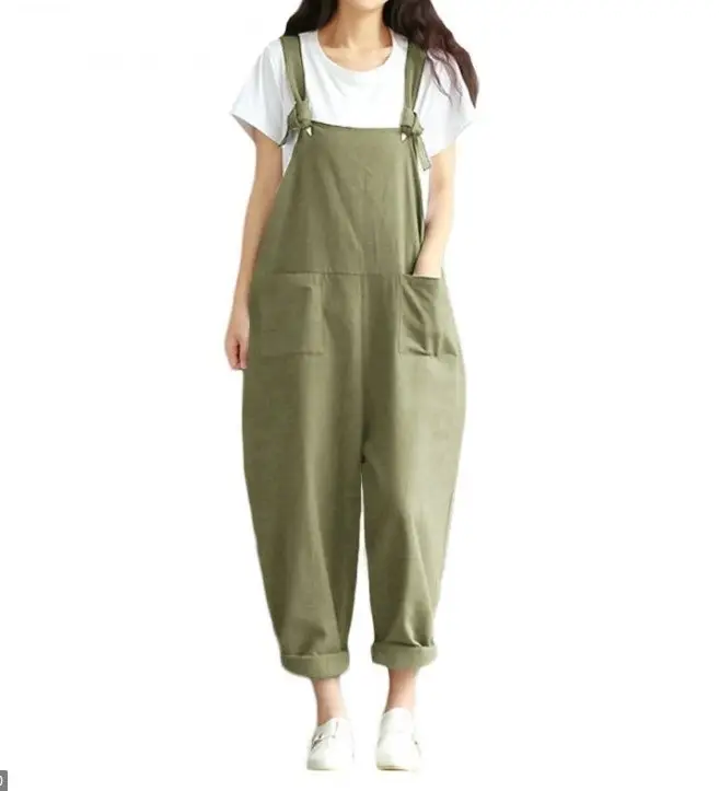 Women's Maroon Linen Suspenders Pants Set Plus Size - Image 9