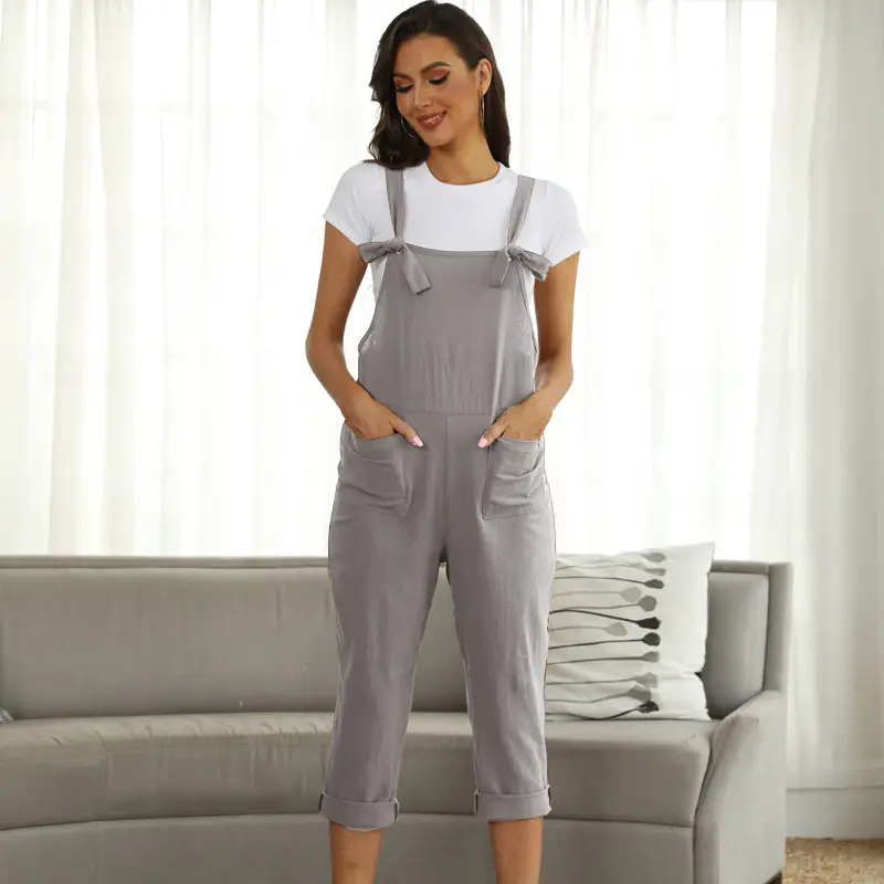 Women's Maroon Linen Suspenders Pants Set Plus Size - Image 2