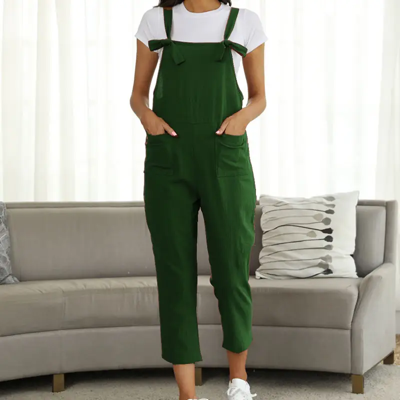 Women's Maroon Linen Suspenders Pants Set Plus Size - Image 3
