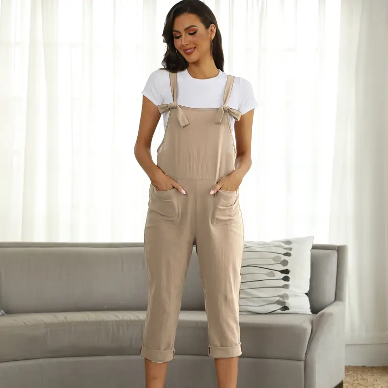 Women's Maroon Linen Suspenders Pants Set Plus Size - Image 8