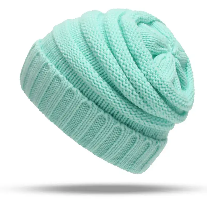 Women's Pink Wool Flanged Ski Cap Autumn Winter - Image 2