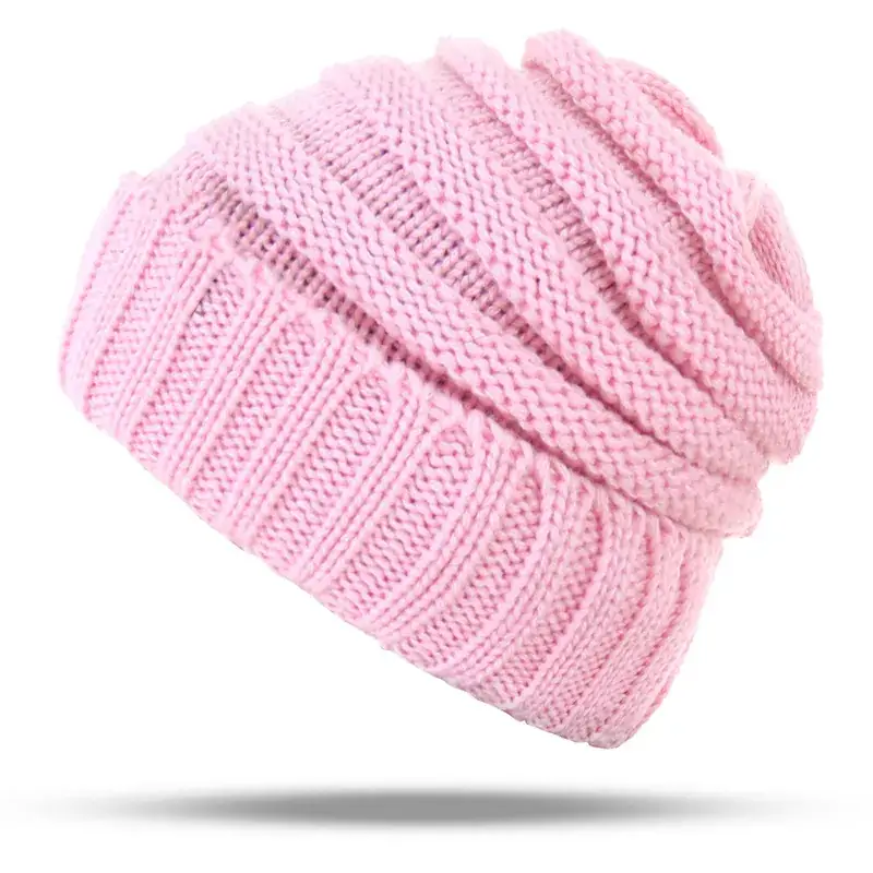 Women's Pink Wool Flanged Ski Cap Autumn Winter - Image 6
