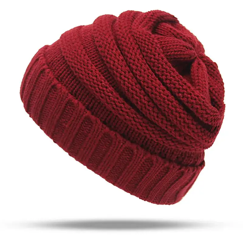 Women's Pink Wool Flanged Ski Cap Autumn Winter - Image 7