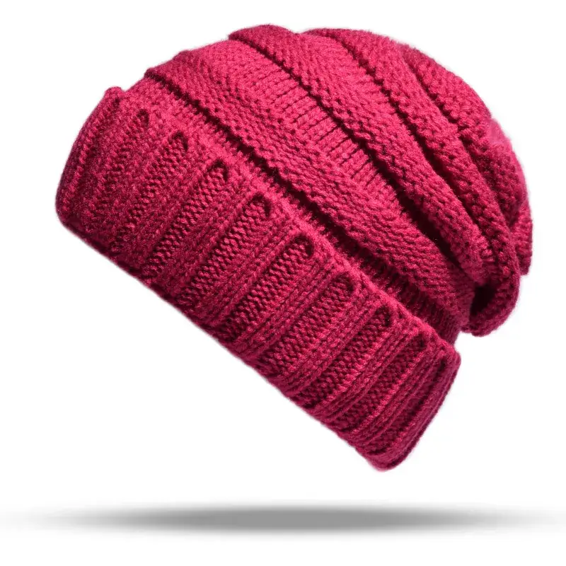 Women's Pink Wool Flanged Ski Cap Autumn Winter - Image 8