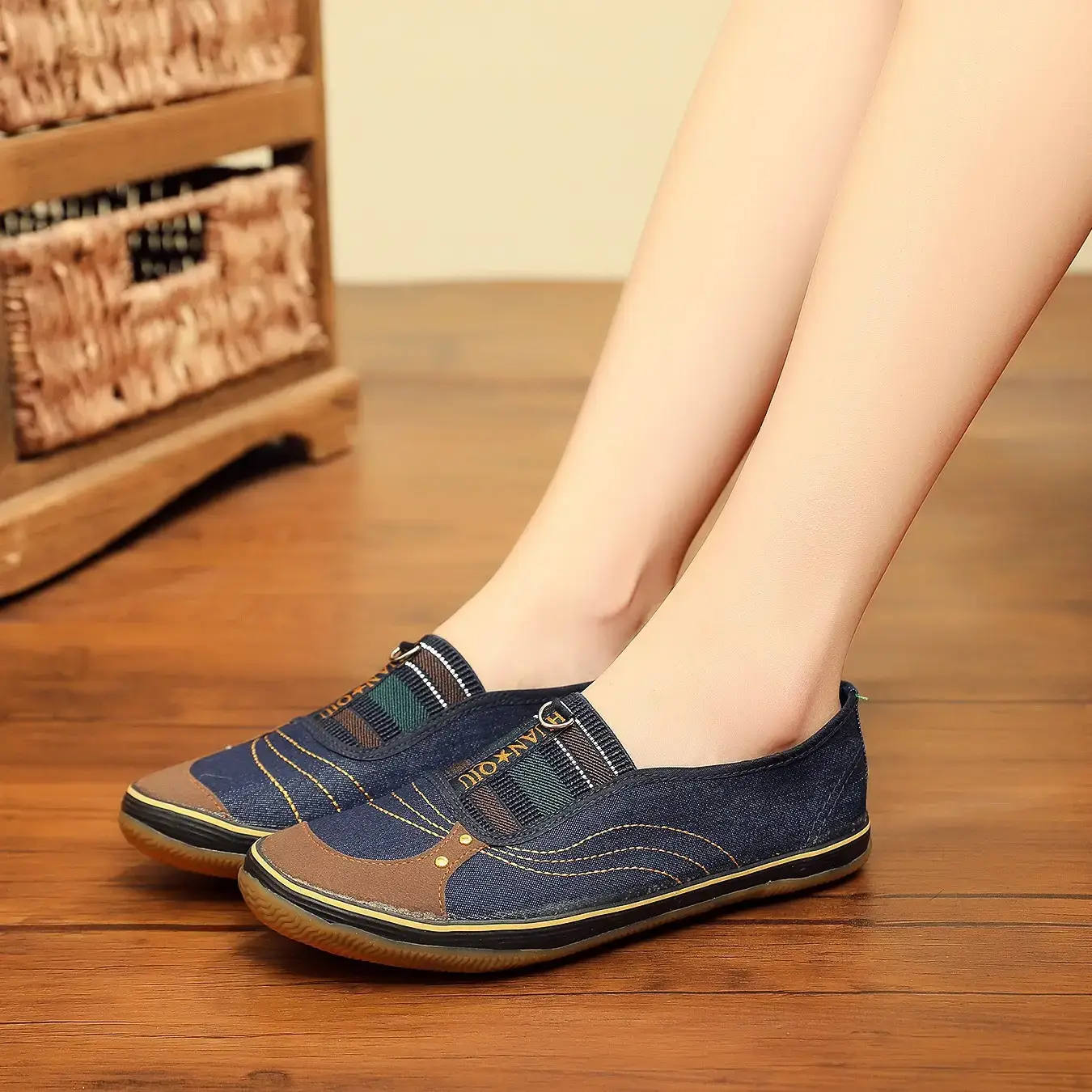 2025 Blue Denim Slip-On Heels for Women