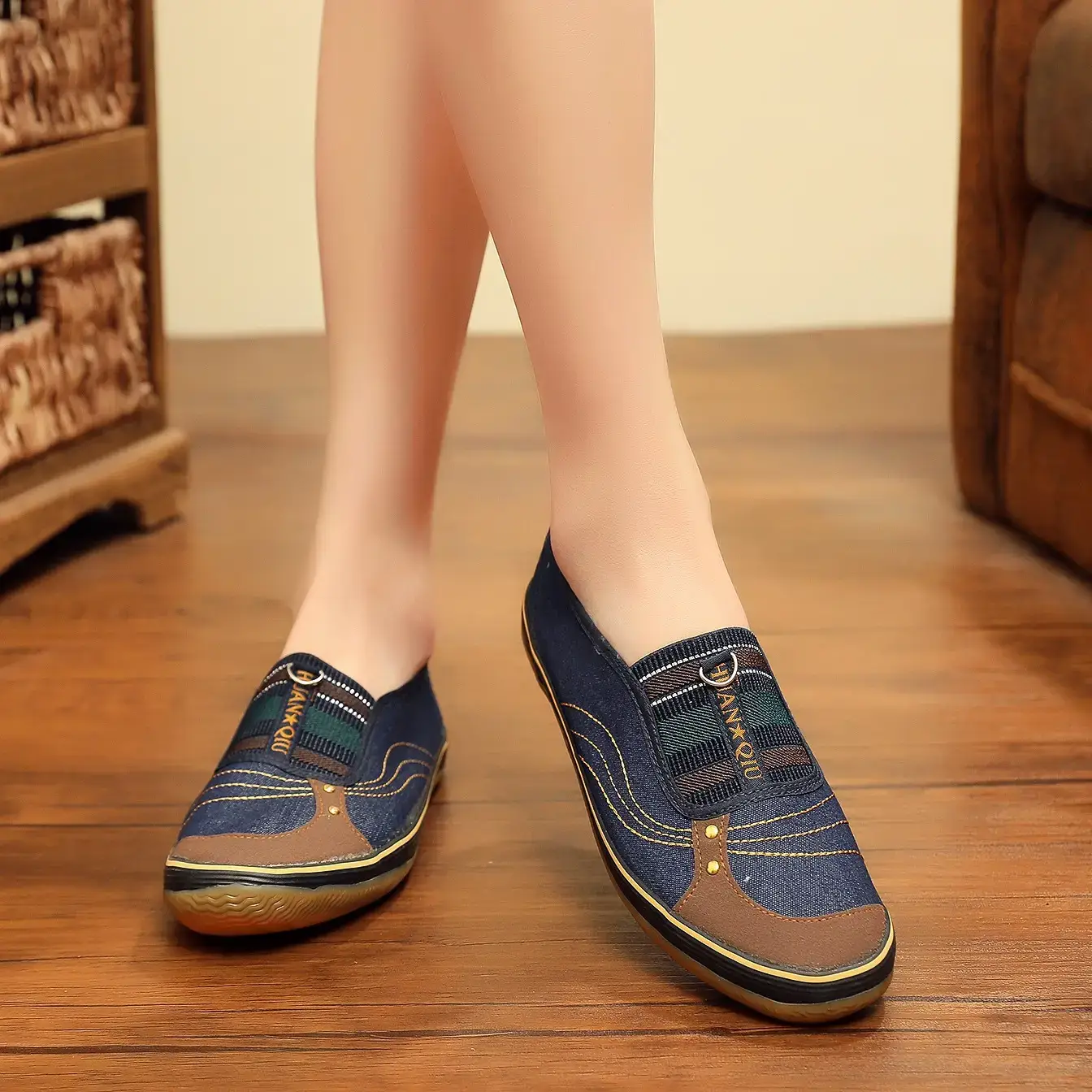 2025 Blue Denim Slip-On Heels for Women