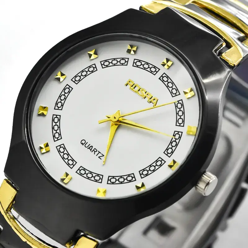 Men's Black Gold Steel Band Quartz Watch