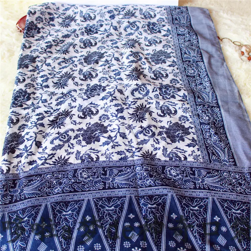 Blue White Floral Scarf for Women Travel Sunscreen - Image 33