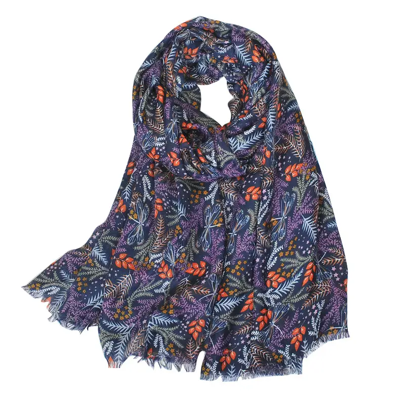 Blue White Floral Scarf for Women Travel Sunscreen - Image 34