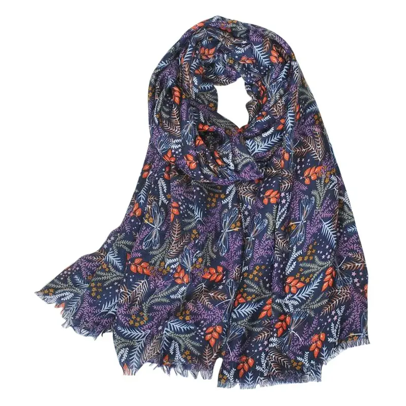 Blue White Floral Scarf for Women Travel Sunscreen