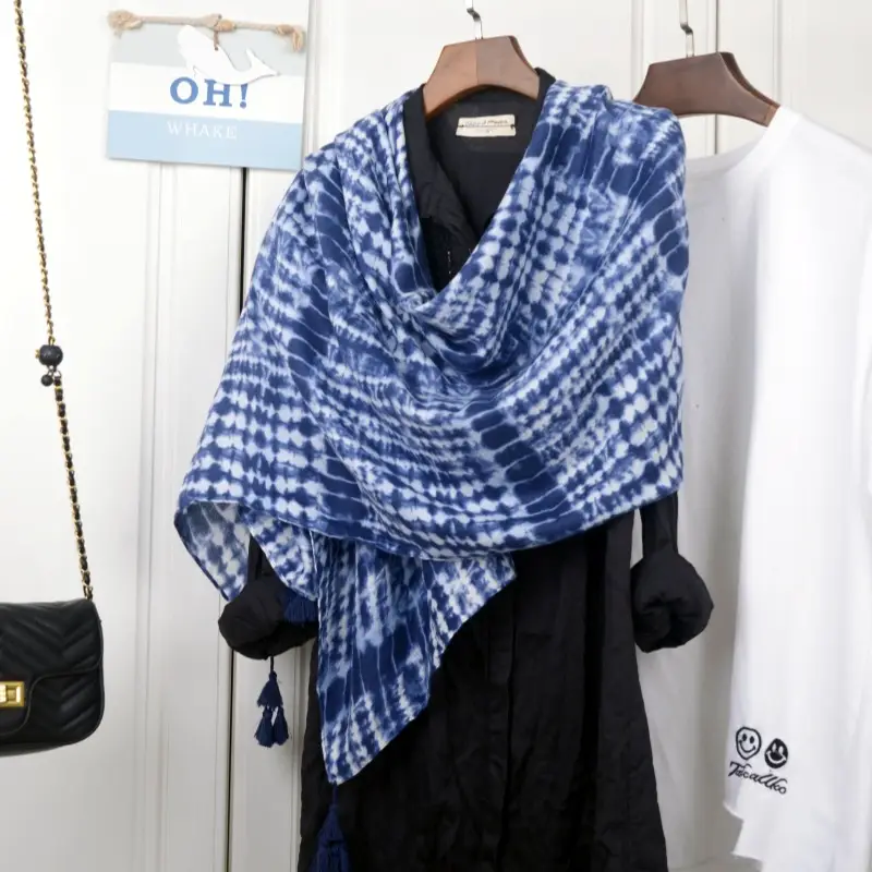 Blue White Floral Scarf for Women Travel Sunscreen - Image 14