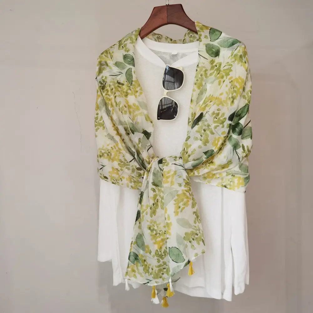 Blue White Floral Scarf for Women Travel Sunscreen - Image 15