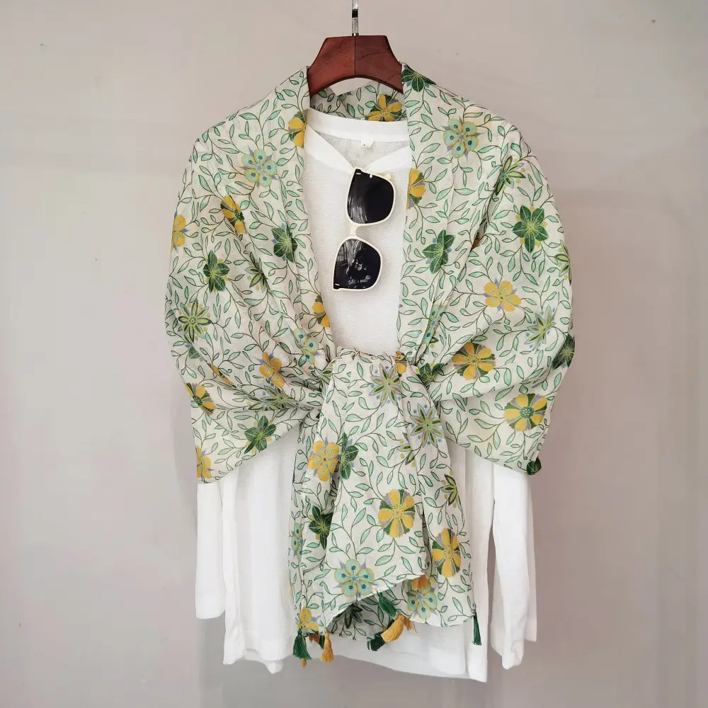 Blue White Floral Scarf for Women Travel Sunscreen - Image 19
