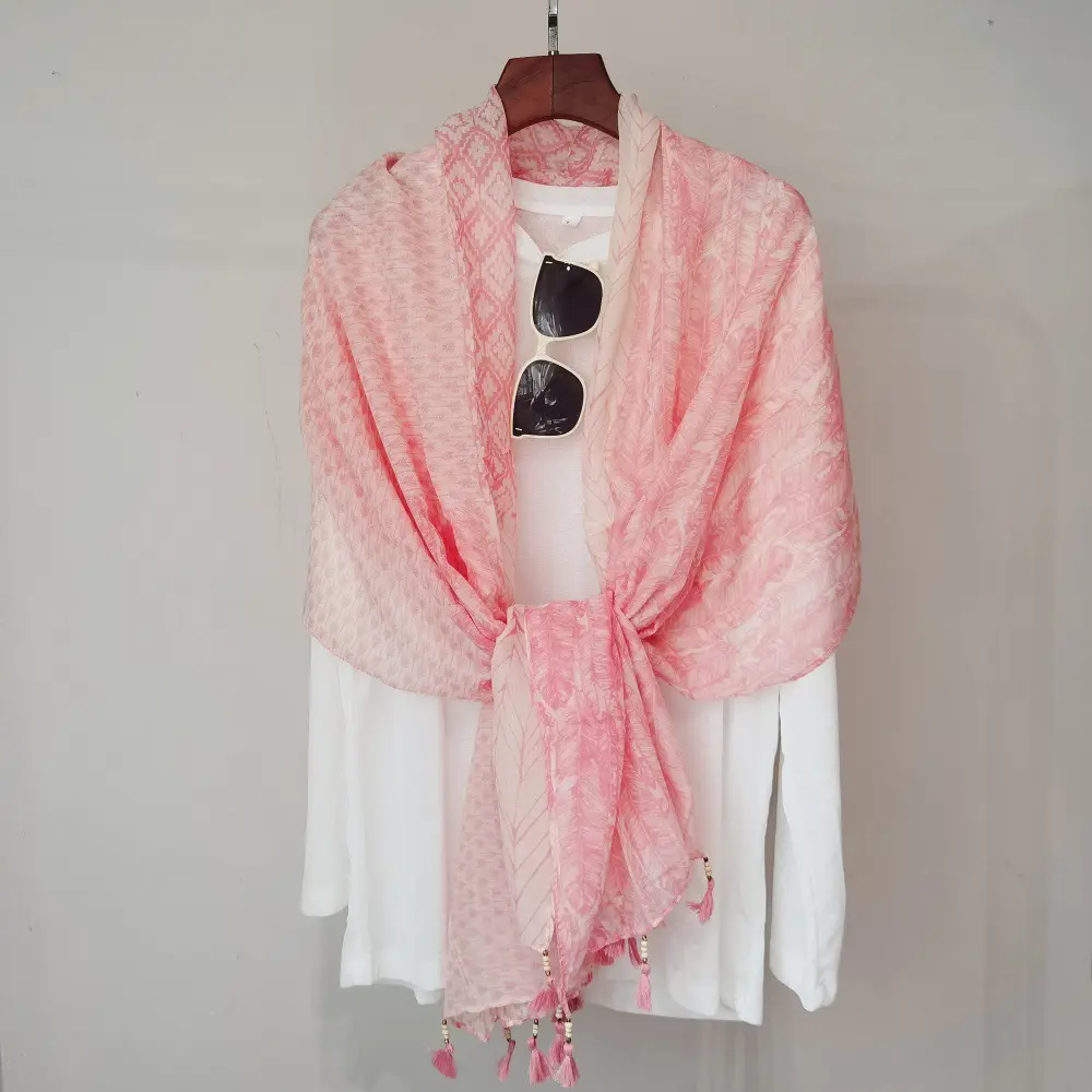 Blue White Floral Scarf for Women Travel Sunscreen - Image 24