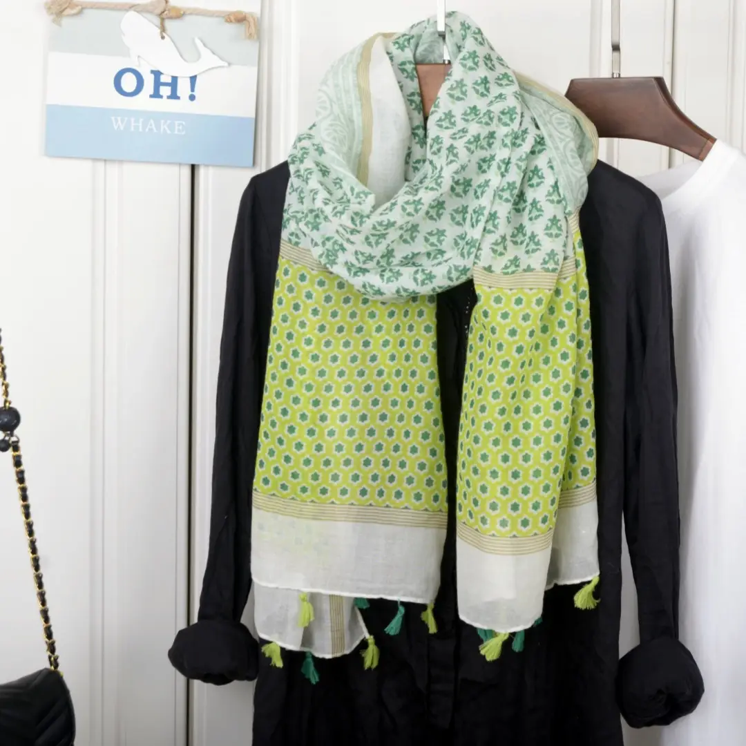Blue White Floral Scarf for Women Travel Sunscreen - Image 26