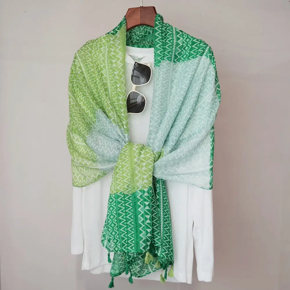 Blue White Floral Scarf for Women Travel Sunscreen - Image 30