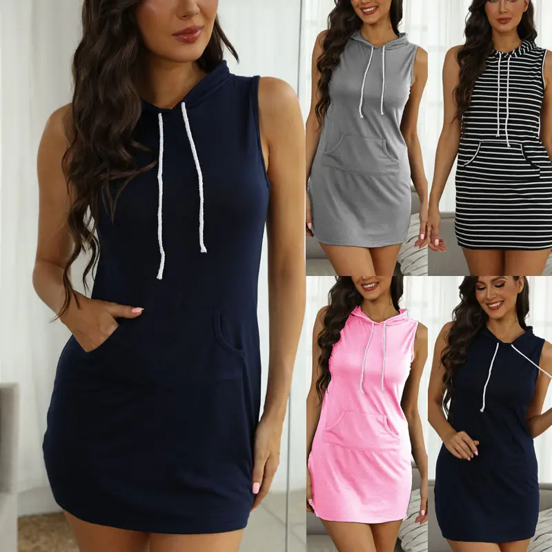 Women's Pink Hooded Sleeveless Dress - Image 5