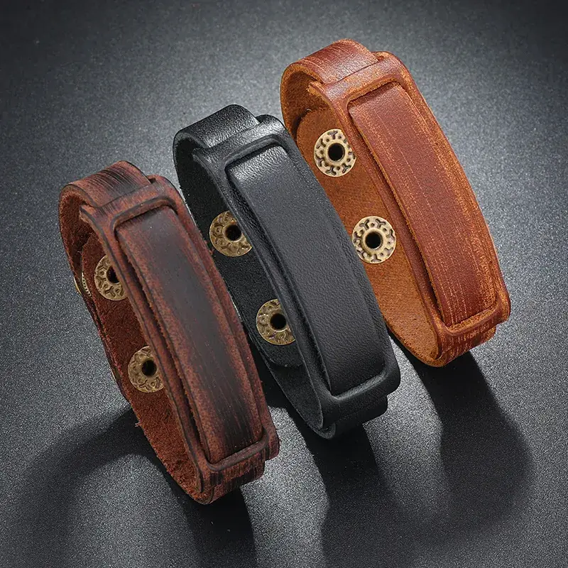 Men's Retro Cowhide Bracelets Black Brown Brown - Image 4