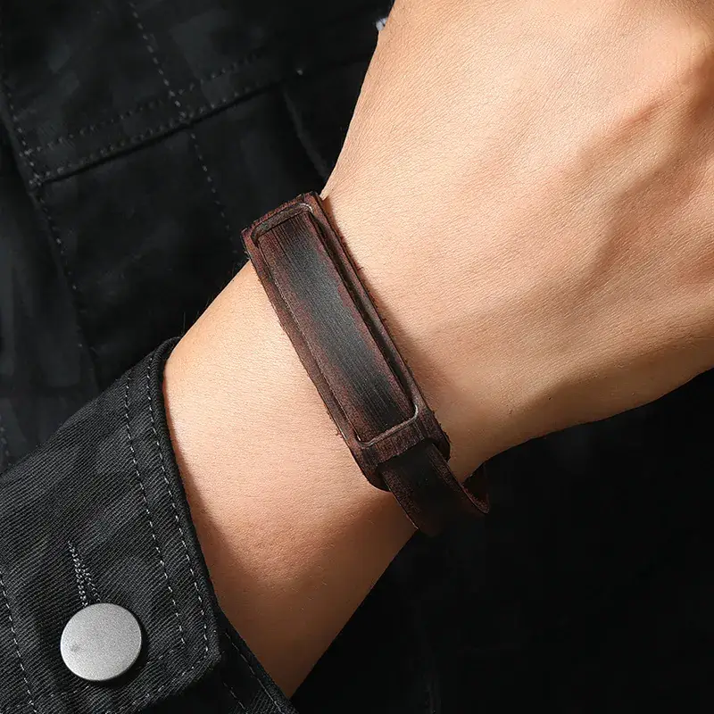 Men's Retro Cowhide Bracelets Black Brown Brown - Image 6