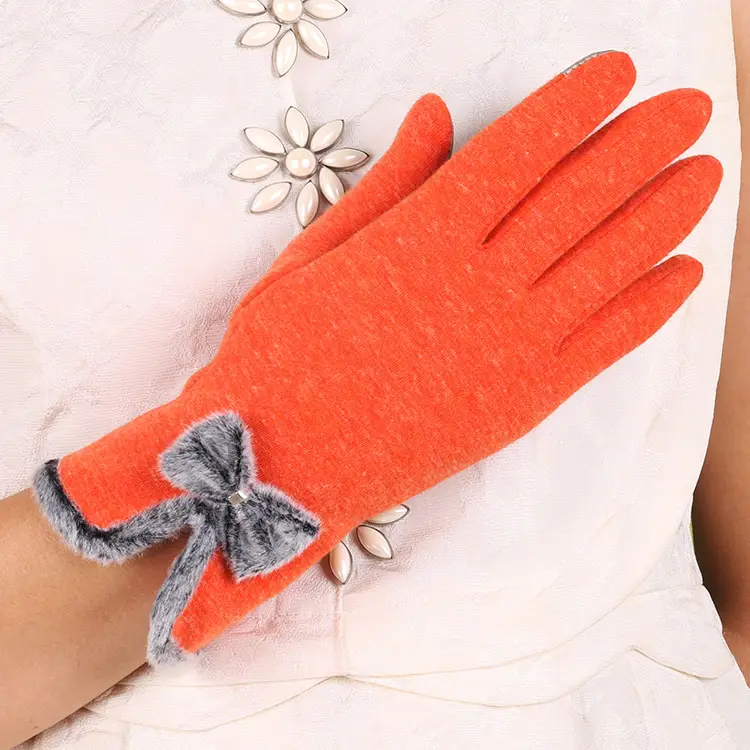 Women's Velvet Touchscreen Gloves Purple Bow