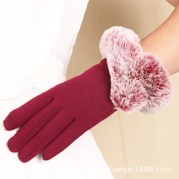 Women's Velvet Touchscreen Gloves Purple Bow
